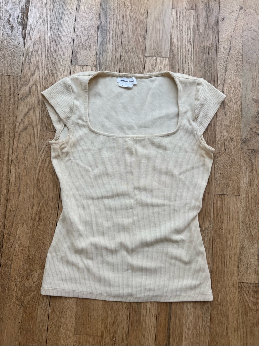 Lovers & Friends Square Neck Ribbed Cap Sleeve Top in Butter Yellow